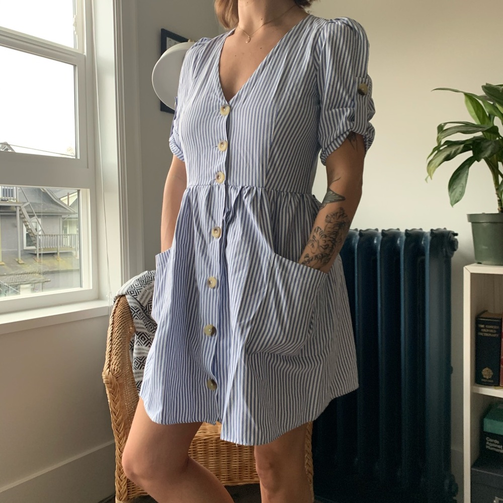 ZARA ~ Striped blue button up dress